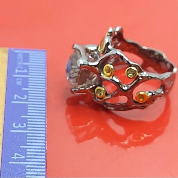 Handcrafted Unheated Kunzite 5.91ct & Sapphire 925 Sterling Silver Ring  Sz 6.75 - Picture 11 of 14